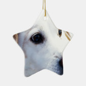 Witte hond met trouwe ogen, Diergezelschapsdieren  Keramisch Ornament (Rechts)
