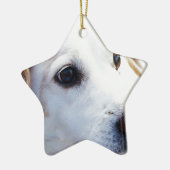 Witte hond met trouwe ogen, Diergezelschapsdieren  Keramisch Ornament (Links)