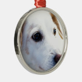 Witte hond met trouwe ogen, Diergezelschapsdieren  Metalen Ornament (Rechts)