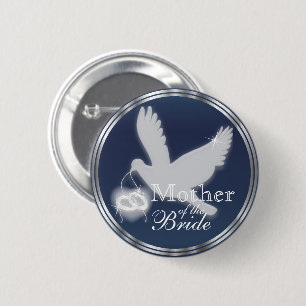 Witte hond met weduwen op donkerblauw ronde button 5,7 cm