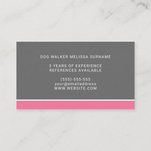 Witte hond op roze en grijze hond op het pootje visitekaartje (Achterkant)