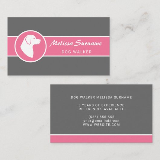 Witte hond op roze en grijze hond op het pootje visitekaartje (Voorkant / Achterkant)