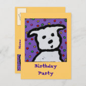 Witte hond op stippen briefkaart verjaardagsuitnod (Voorkant / Achterkant)