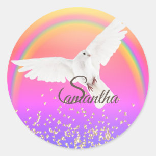 Witte hond Regenboog en goudglitter Ronde Sticker