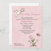 Witte hond, roze bloem Heilige Communie Kaart (Voorkant / Achterkant)