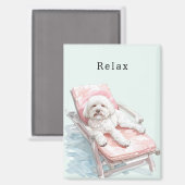 Witte Hond Roze Lounge Stoel Magneet (Voorkant / Achterkant)