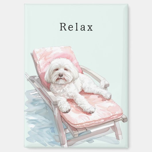 Witte Hond Roze Lounge Stoel Magneet (Voorkant)
