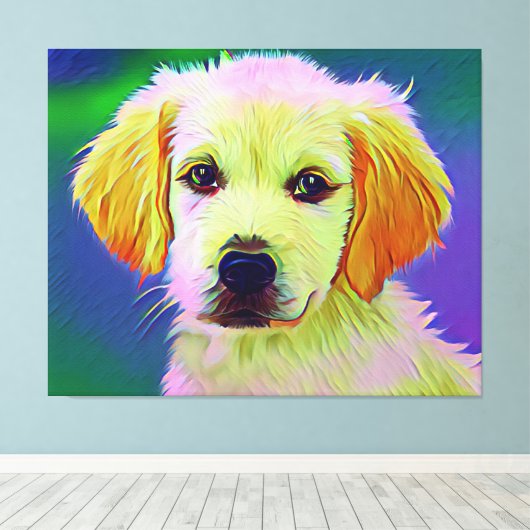 Witte hond schilderij kunstwerk canvas afdruk (Insitu (Houten vloer))