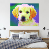 Witte hond schilderij kunstwerk canvas afdruk (Insitu (Slaapkamer))