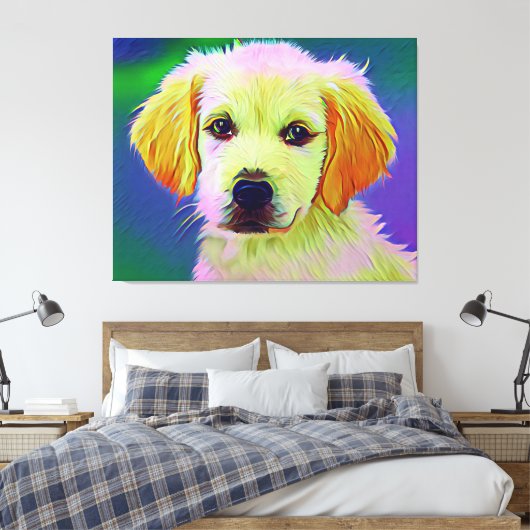 Witte hond schilderij kunstwerk canvas afdruk (Insitu (Slaapkamer))