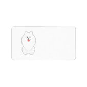 Witte hond. Spitz of Pommeren. Etiket (Voorkant)