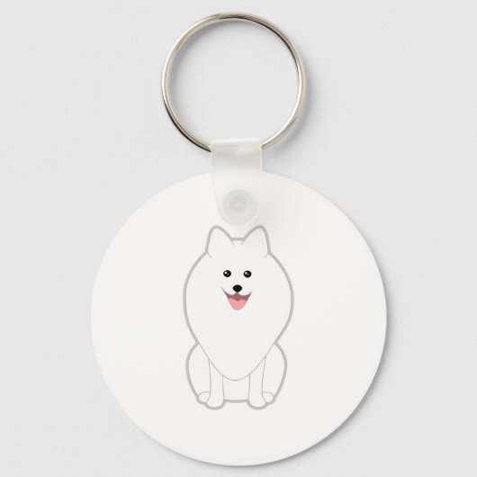 Witte hond. Spitz of Pommeren. Sleutelhanger (Voorkant)