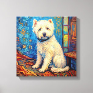 Witte hond Van Gogh Canvas Afdruk