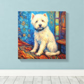 Witte hond Van Gogh Canvas Afdruk (Insitu (Houten vloer))
