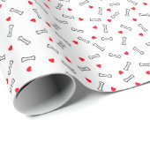 Witte hondenbotten met rode harten cadeaupapier (Rol Hoek)