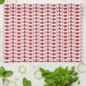 Witte Hondenbotten Visgraatpatroon Baksteen Rood Theedoek (Gevouwen)
