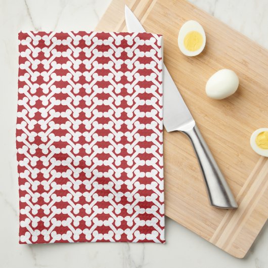Witte Hondenbotten Visgraatpatroon Baksteen Rood Theedoek (Quarter Fold)