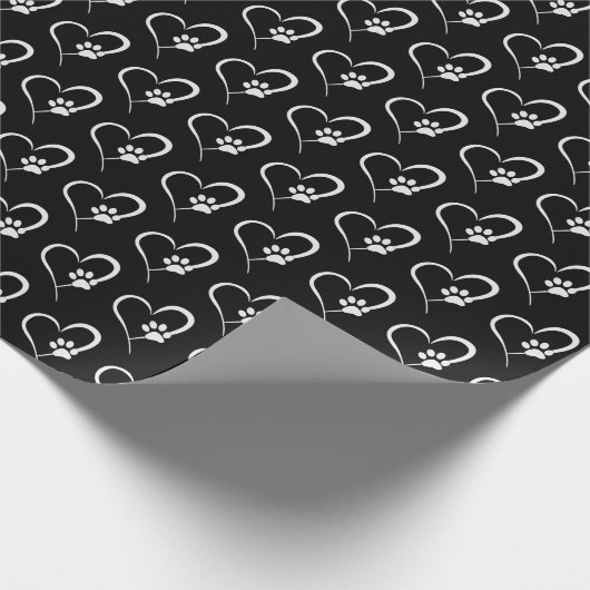 witte hondenpoot afdrukken op hart cadeaupapier (Hoek)