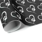 witte hondenpoot afdrukken op hart cadeaupapier (Rol Hoek)