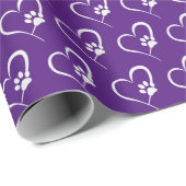 witte hondenpoot afdrukken op hart cadeaupapier (Rol Hoek)