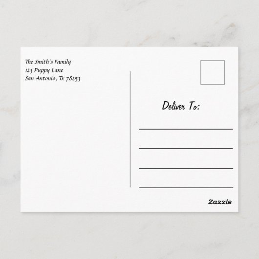 Witte hondje in de sneeuw briefkaart (Achterkant)