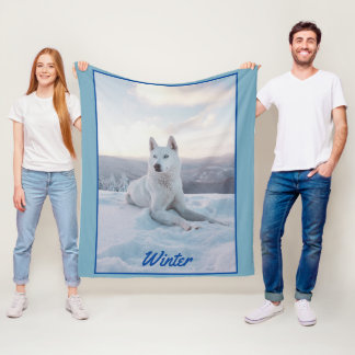 Witte hondje in de sneeuw fleece deken
