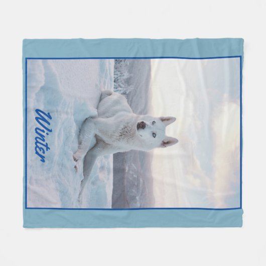 Witte hondje in de sneeuw fleece deken (Voorkant (Horizontaal))