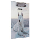 Witte hondje in de sneeuw klembord (Rechts)