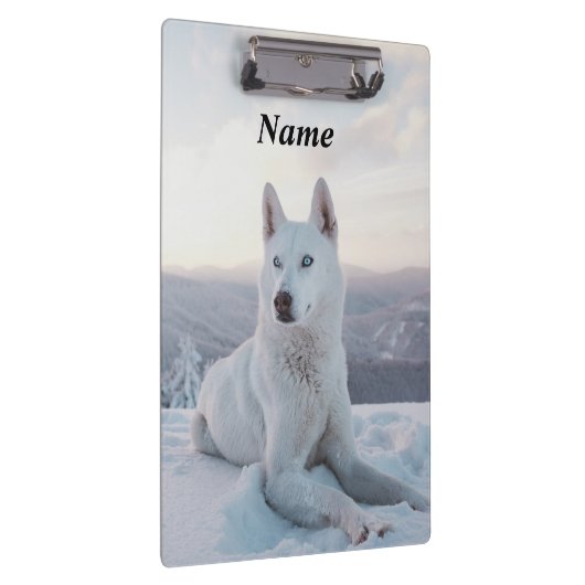 Witte hondje in de sneeuw klembord (Rechts)