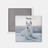 Witte hondje in de sneeuw magneet (Voorkant / Achterkant)