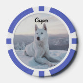 Witte hondje in de sneeuw poker chips (Voorkant)