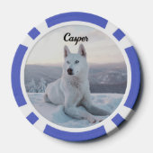 Witte hondje in de sneeuw poker chips (Achterkant)