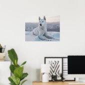 Witte hondje in de sneeuw poster (Thuiskantoor)