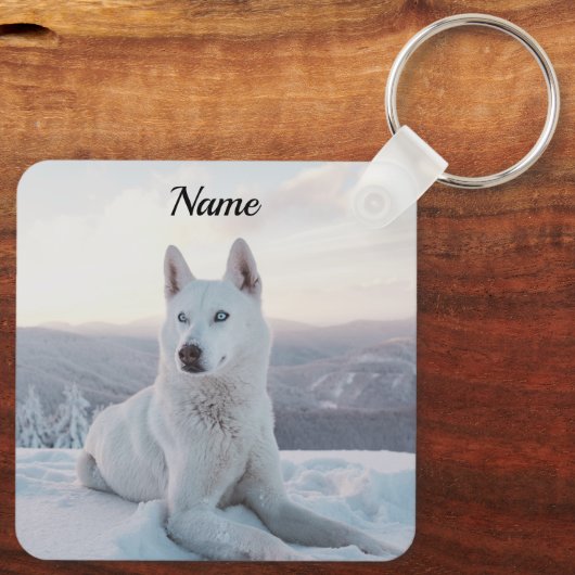 Witte hondje in de sneeuw sleutelhanger (Achterkant)