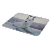 Witte hondje in de sneeuw snijplank (Hoek)