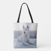 Witte hondje in de sneeuw tote bag (Achterkant)