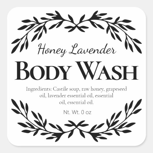 Witte Honing Lavendel DIY Body Wash Labels (Voorkant)