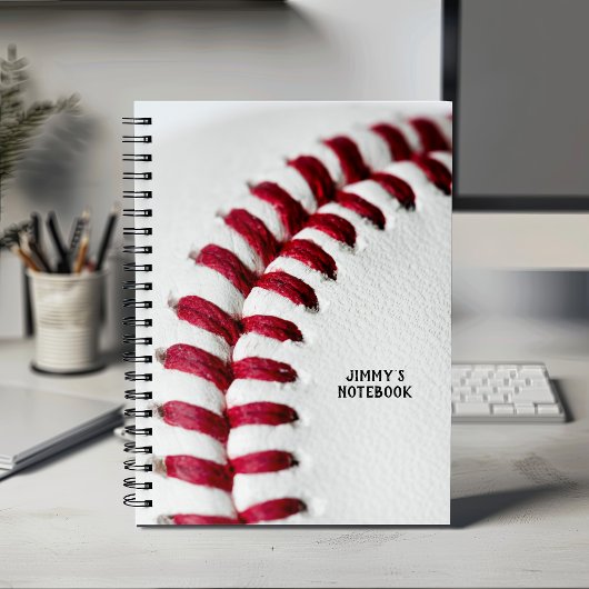 Witte honkbal close-up gepersonaliseerd notitieboek