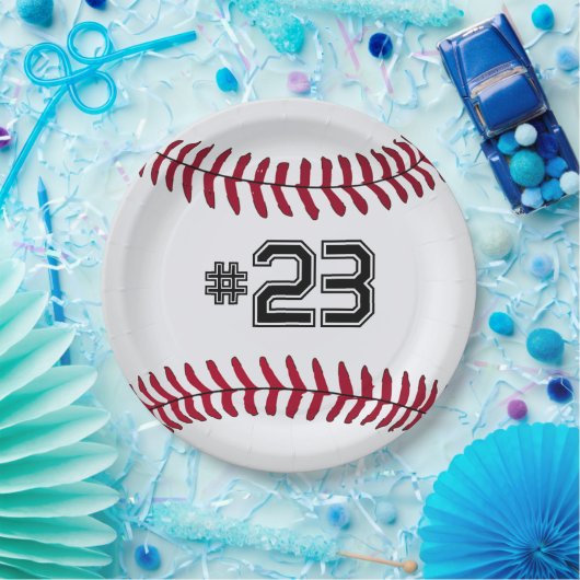 Witte honkbal met nummer papieren bordje (Feest)
