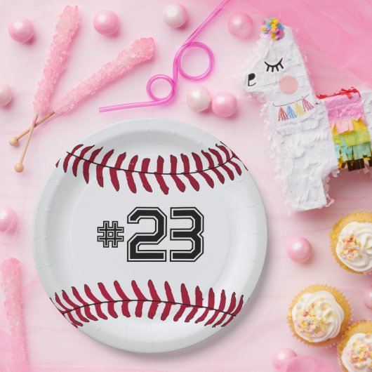 Witte honkbal met nummer papieren bordje (Feest)