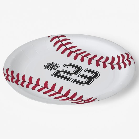 Witte honkbal met nummer papieren bordje (Gekanteld)