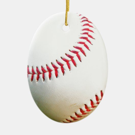 Witte honkbal met rode stiksels keramisch ornament (Voorkant)