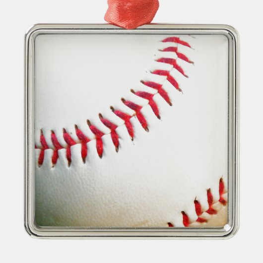 Witte honkbal met rode stiksels metalen ornament (Voorkant)