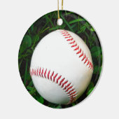Witte honkbal met rood getikt keramisch ornament (Links)