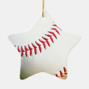 Witte honkbal met rood getikt keramisch ornament