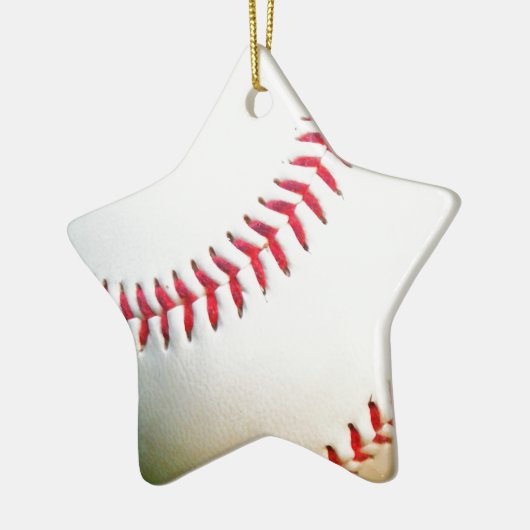 Witte honkbal met rood getikt keramisch ornament (Links)