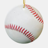 Witte honkbal met rood getikt keramisch ornament (Voorkant)