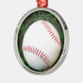 Witte honkbal met rood getikt metalen ornament (Links)