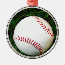 Witte honkbal met rood getikt metalen ornament