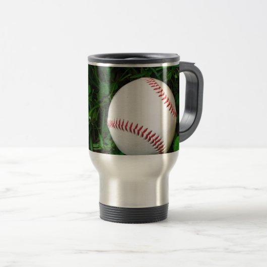 Witte honkbal met rood getikt reisbeker (Voorkant rechts)